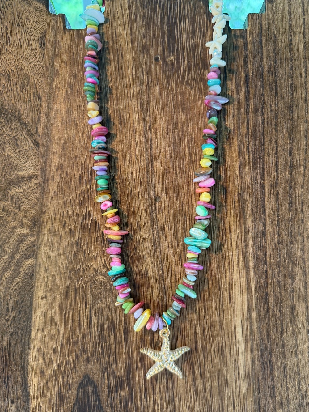 Hand Crafted Multicolor Beaded Necklace with Gold Starfish Charm